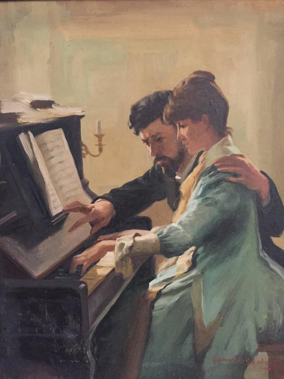 576x768 Antonio Godoy Piano Lesson Oil On Canvas Painting - Piano Lesson Painting