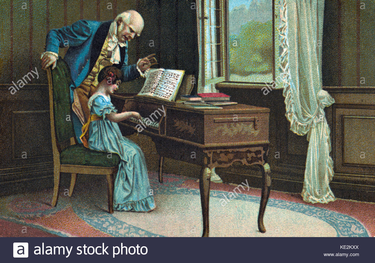 1300x913 The First Piano Lesson. Painting. Girl Sitting - Piano Lesson Painting