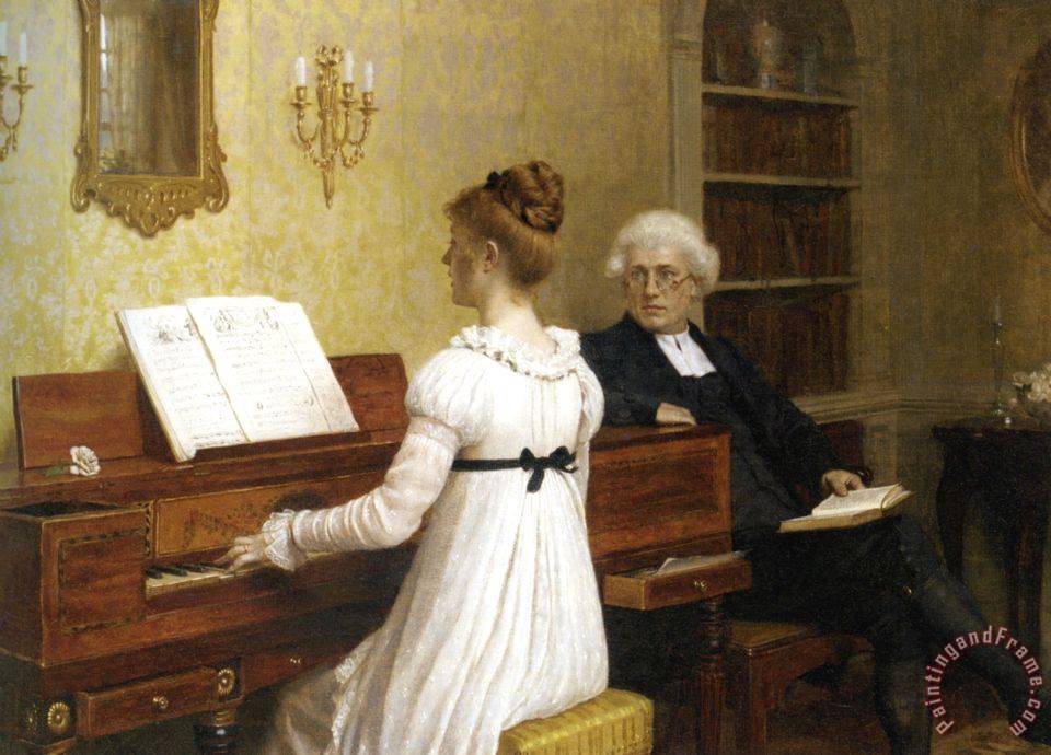 960x690 Edmund Blair Leighton The Piano Lesson Painting - Piano Lesson Painting