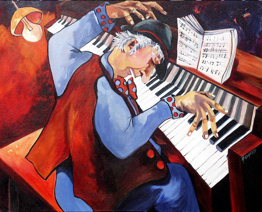 900x729 Piano Man Painting By Rae Andrews - Piano Man Painting