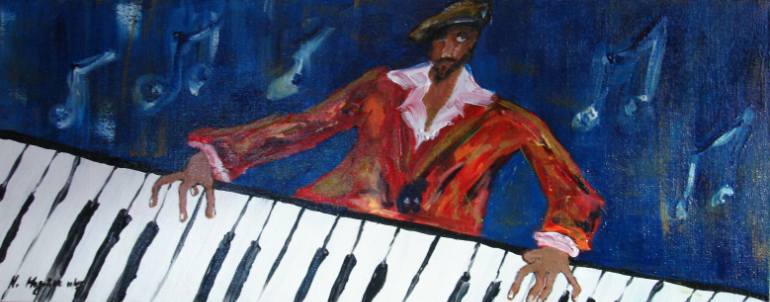 770x302 Saatchi Art The Piano Man Painting By Maria Maguire - Piano Man Painting
