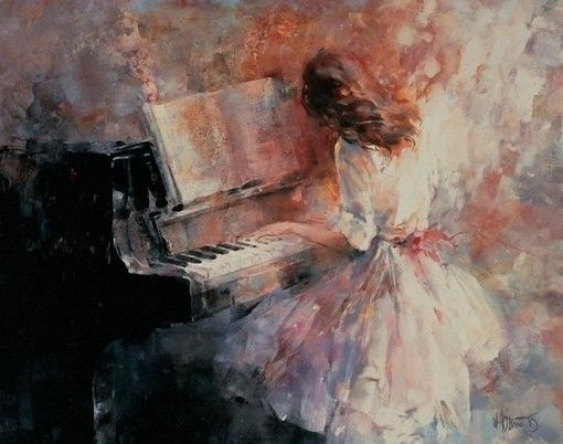 510x402 Free Shipping Palette Knife Beautiful Girl Playing The Piano Oil - Piano Oil Painting