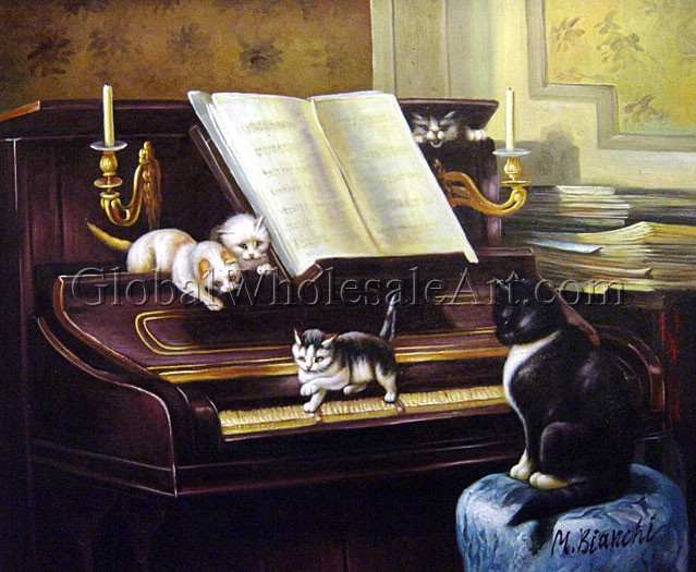 639x525 Henriette Ronner Knip - Piano Oil Painting