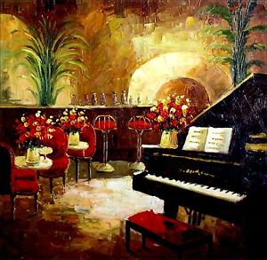 300x293 Stretched, Piano Bar, Heavy Impasto Quality Hand Painted Oil - Piano Oil Painting
