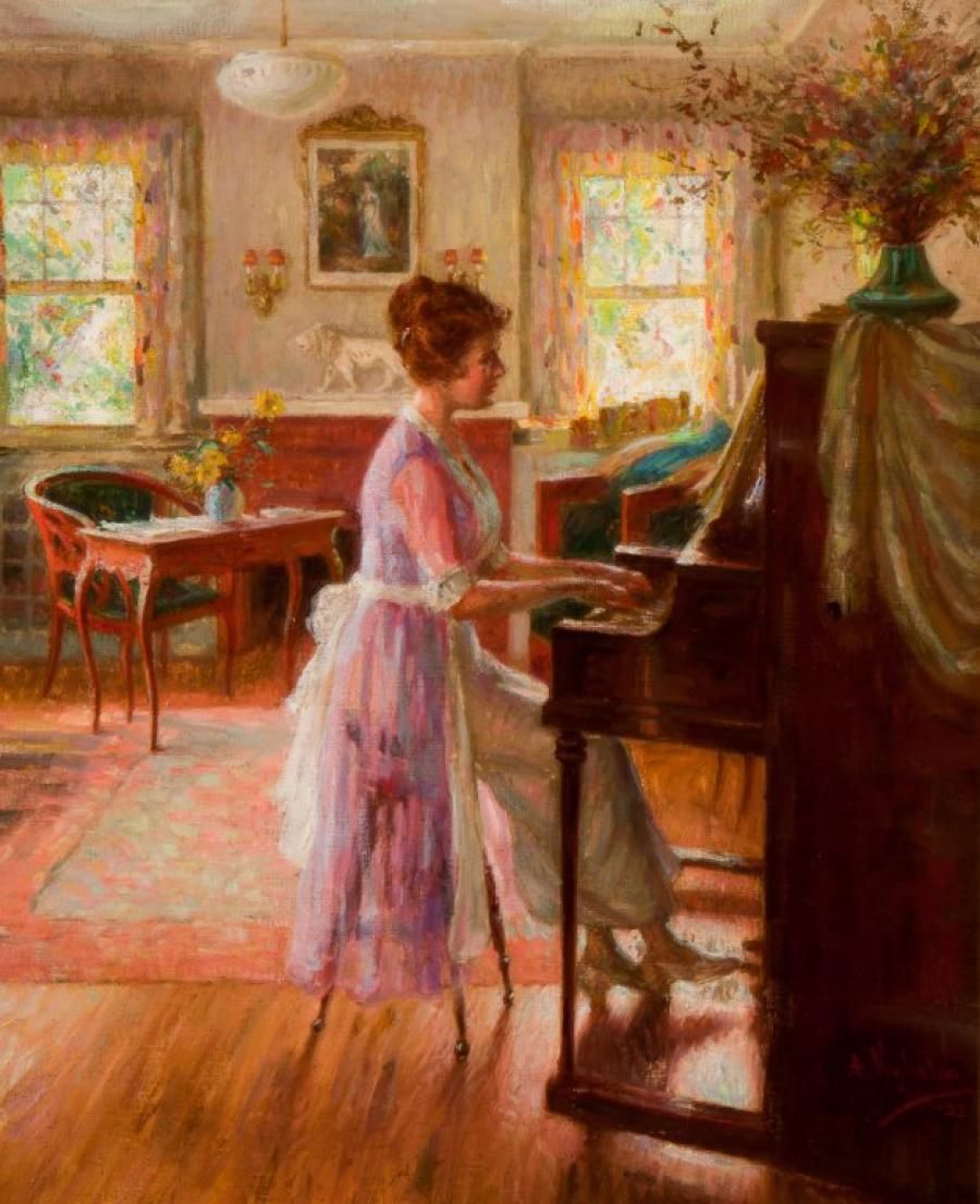 900x1106 Woman Playing Piano (1922). Arvid Nyholm (Swedish, Oil - Piano Oil Painting