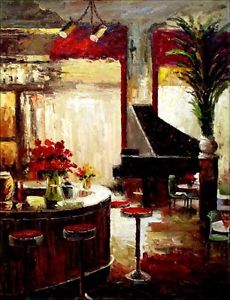 230x300 Bar Counter With Grand Piano, Quality Hand Painted Oil Painting - Piano Oil Painting