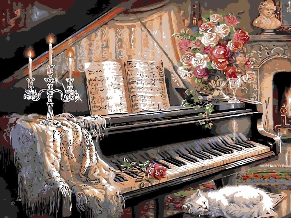 1000x750 Frameless Vintage Europe Piano Diy Painting By Numbers Wall Art - Piano Oil Painting