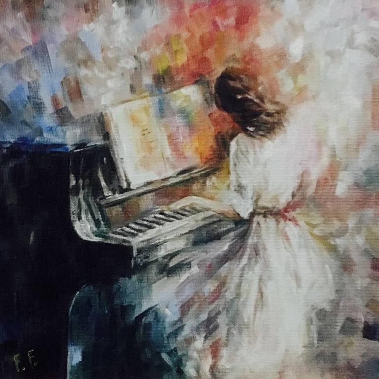 770x770 Saatchi Art Piano Girl Painting By Helen Fan - Piano Painting