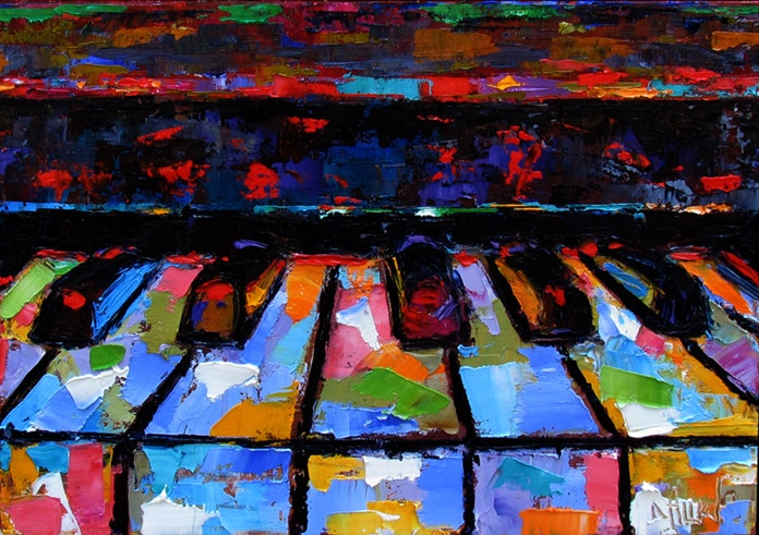 696x491 Abstract Piano Art Painting Keyboard Painting Music By Debra Hurd - Piano Painting Abstract