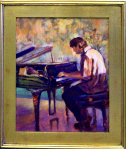 425x500 Jazz Paintings, Jazz Art Oil Paintings - Piano Player Painting