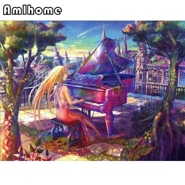640x640 Playing The Piano Girl Diamond Embroidery Wall Decor Diy Diamond - Piano Player Painting