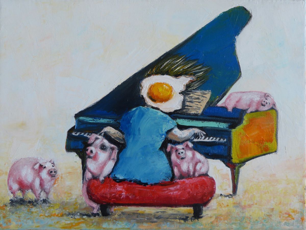 1200x902 Egg Boy Playing The Piano (Ta) - Piano Player Painting