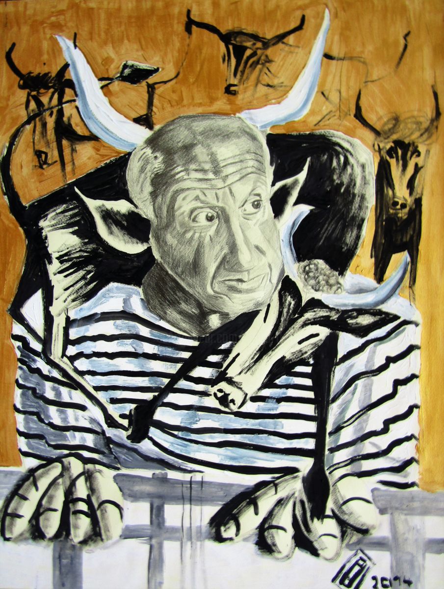 905x1200 Picasso With Bull (Fanda Florian) - Picasso Bull Painting