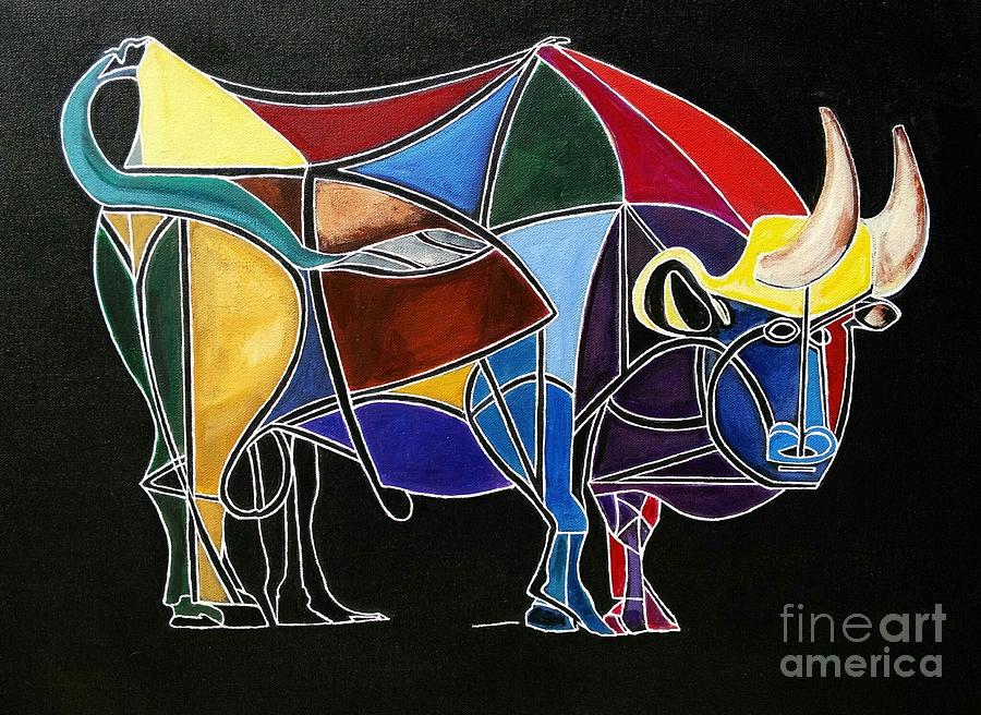 900x656 Toro After Picasso No.2 Painting By Mark Santistevan - Picasso Bull Painting