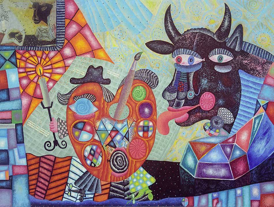 950x717 Blessing With A Bull (A Gift For Pablo Picasso) Vladimir Fomin - Picasso Bull Painting