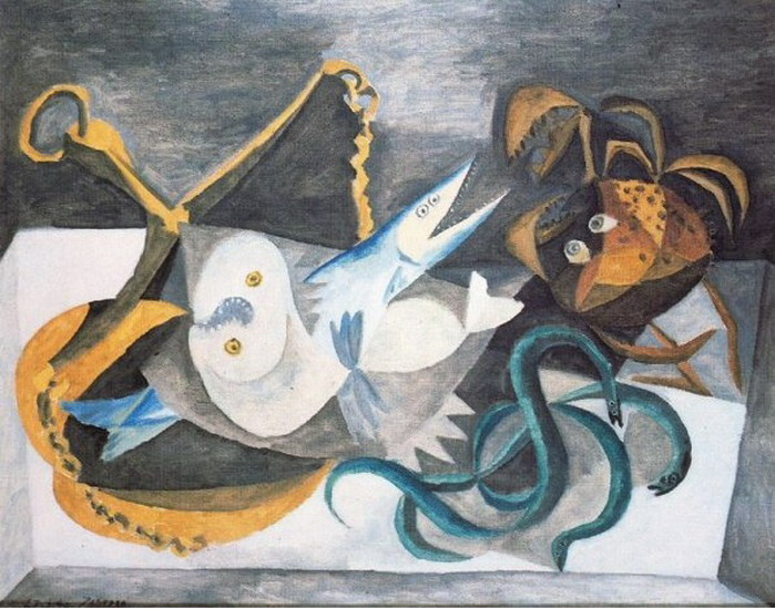 699x550 Pablo Picasso Still Life With Fish, 1940 - Picasso Fish Painting