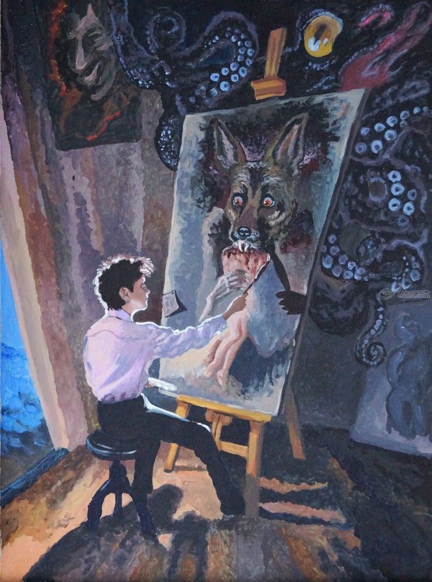 850x1144 H.p.lovecraft. Pickman's Model(Acrylic On Carboard) Illustration - Pickmans Model Painting