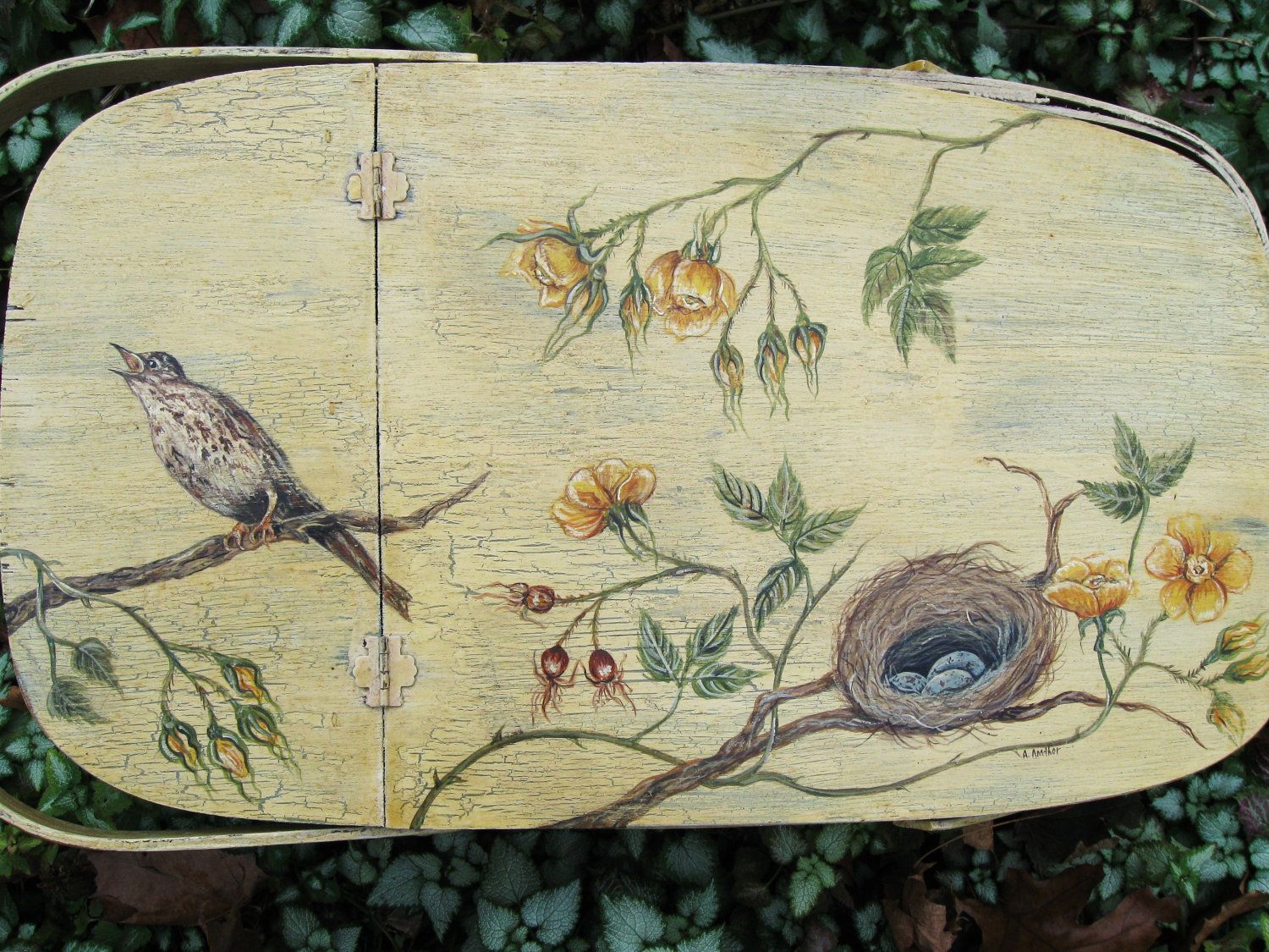 1500x1125 Ooak, Vintage Picnic Hamper,picnic Basket,vintage Hand Painted - Picnic Basket Painting