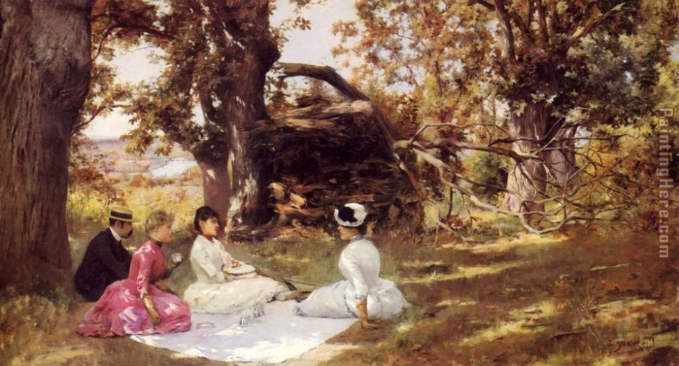 980x528 Julius Leblanc Stewart Picnic Under The Trees Painting Anysize 50 - Picnic Painting