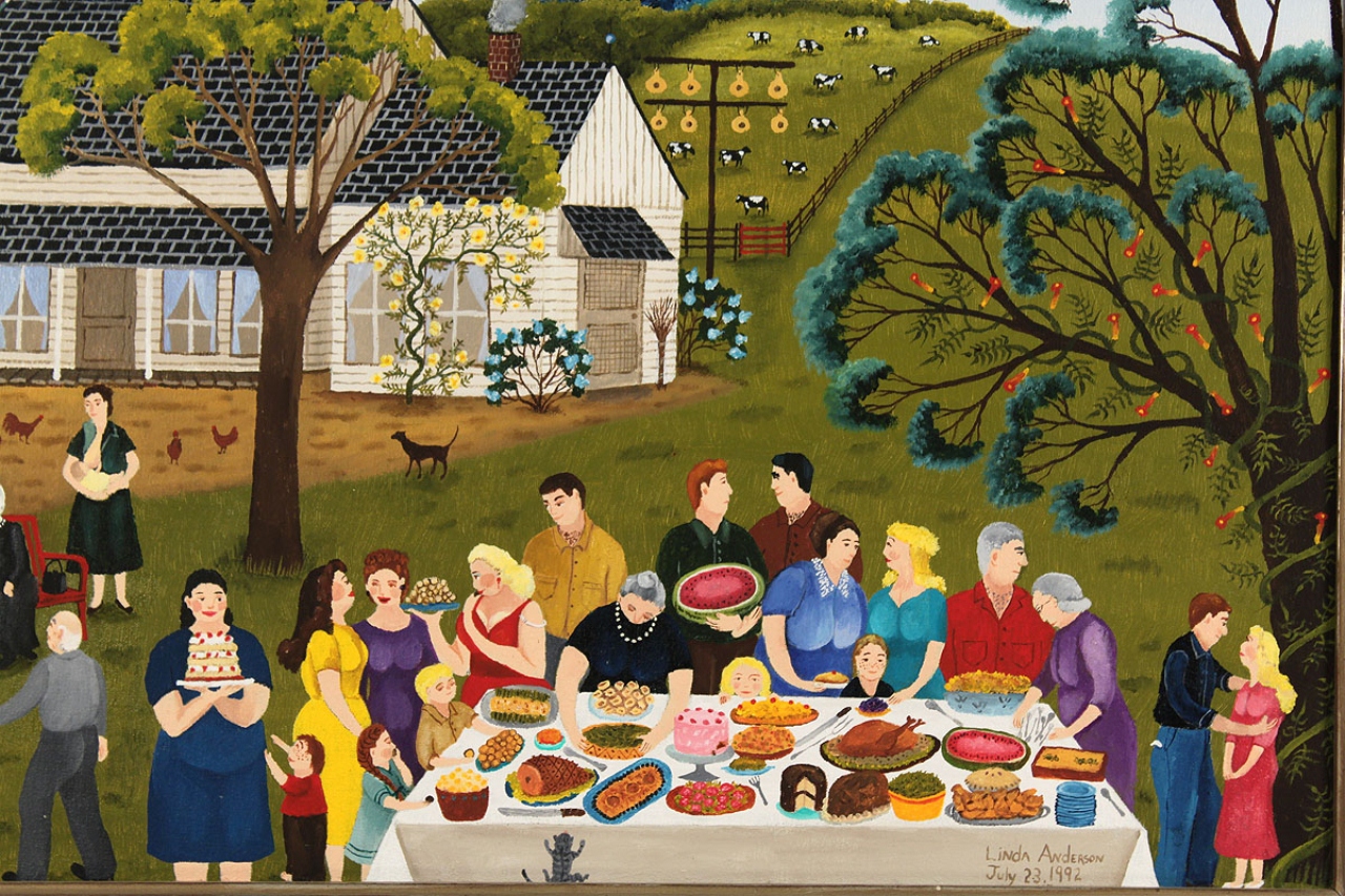 1280x853 Lot 314 Linda Anderson Oil Painting, Family Picnic - Picnic Painting