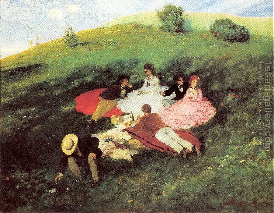 901x699 Picnic In May 1873 Pal Merse Szinyei Reproduction 1st Art Gallery - Picnic Painting