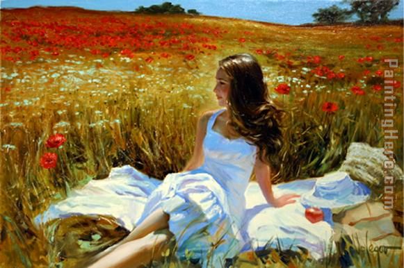 581x386 Vladimir Volegov Picnic Amongst The Poppies Painting Anysize 50 - Picnic Painting
