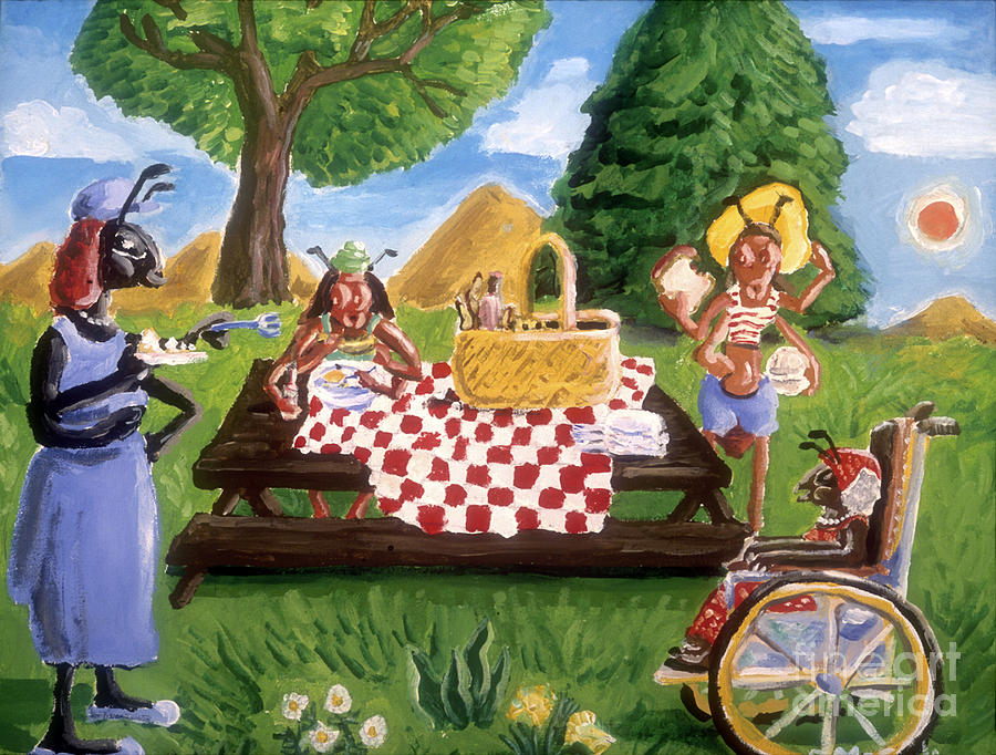 900x682 Ants At A Picnic Painting By James Mcfarlin - Picnic Painting