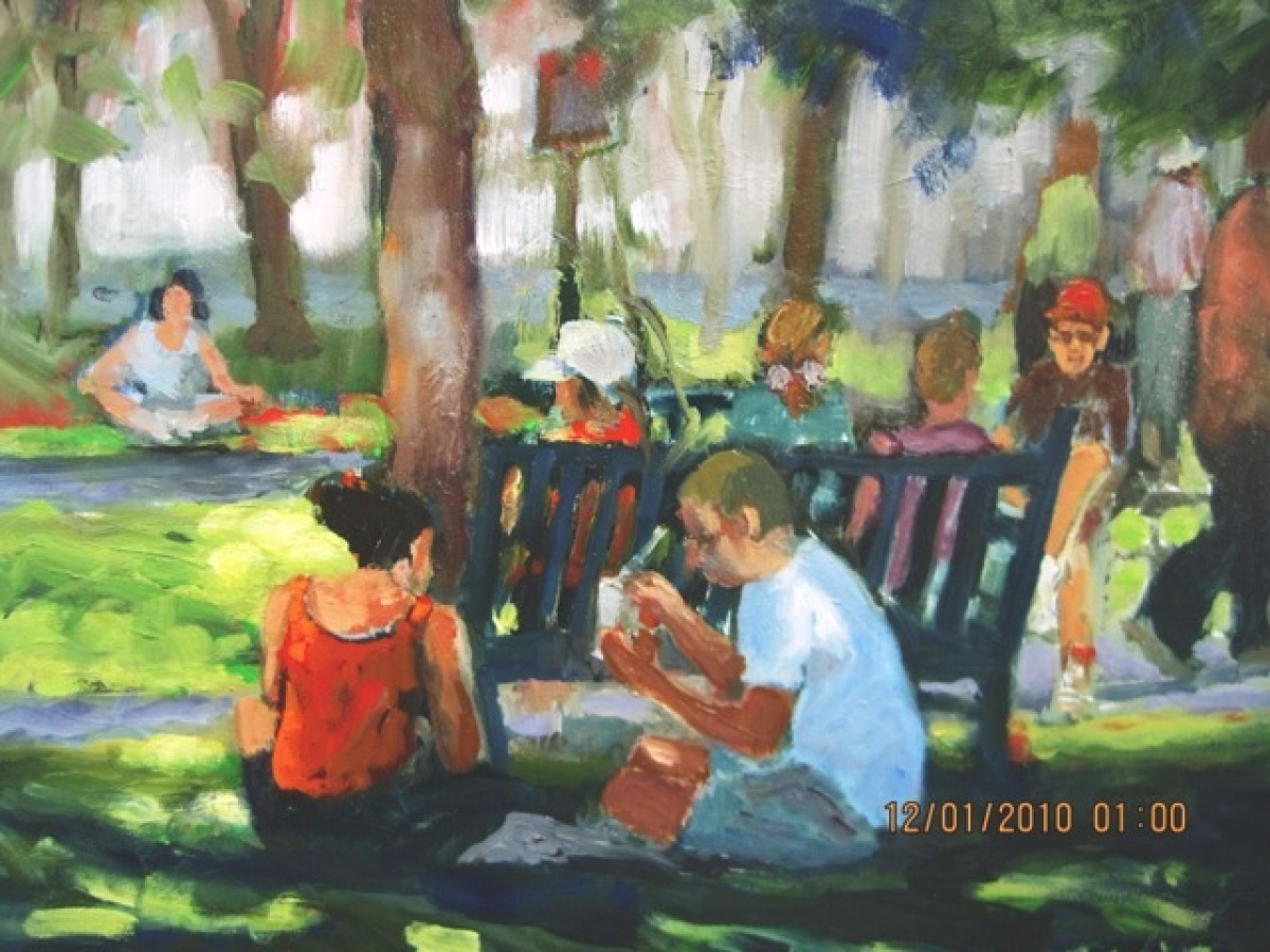1200x900 Cityscape Oil Paintings Picnic In Rittenhouse By Susan Winter - Picnic Painting