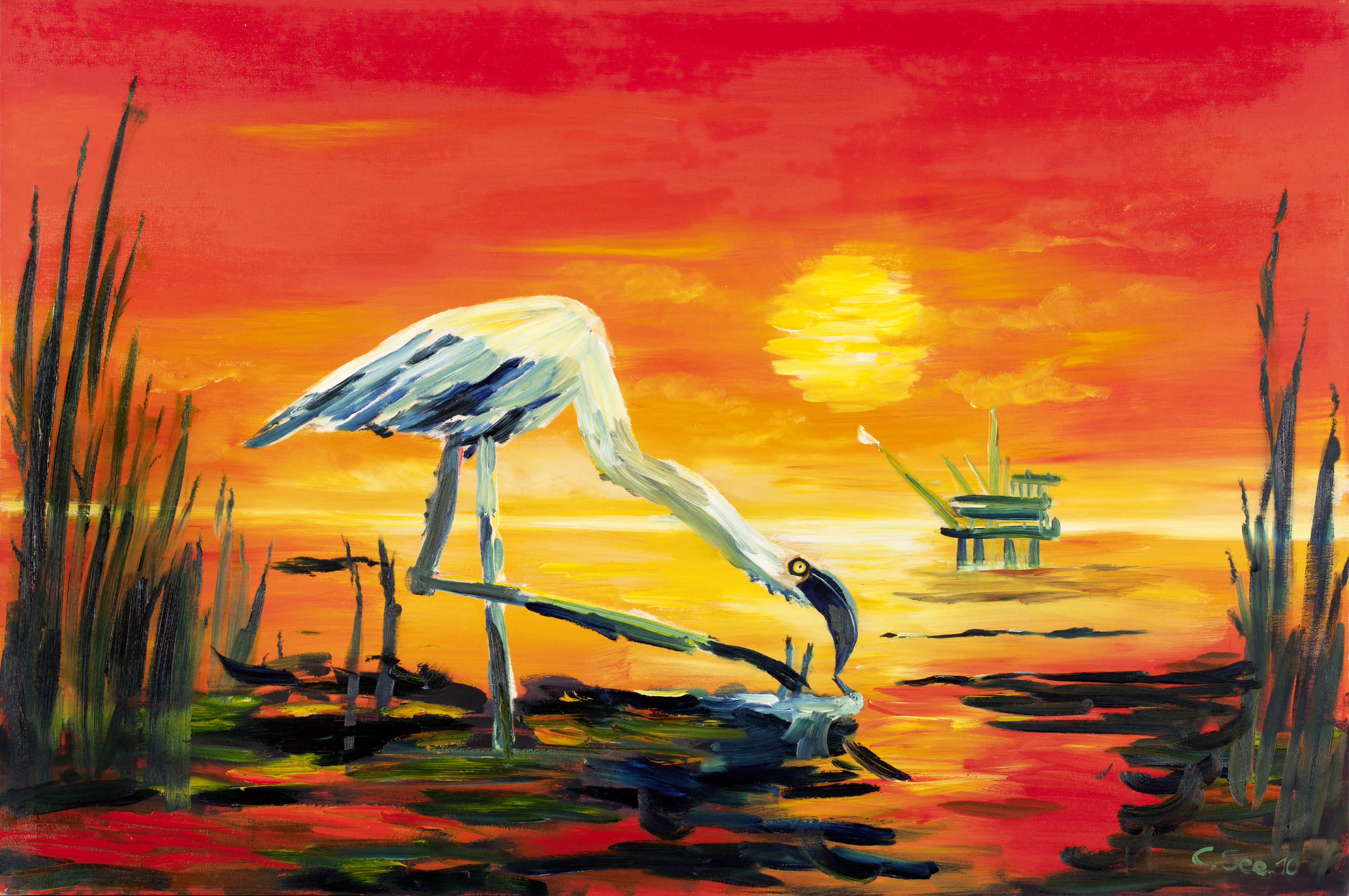 3000x1993 Flamingo Mother And Cub In The Oil Spill Painting - Picture To Oil Painting