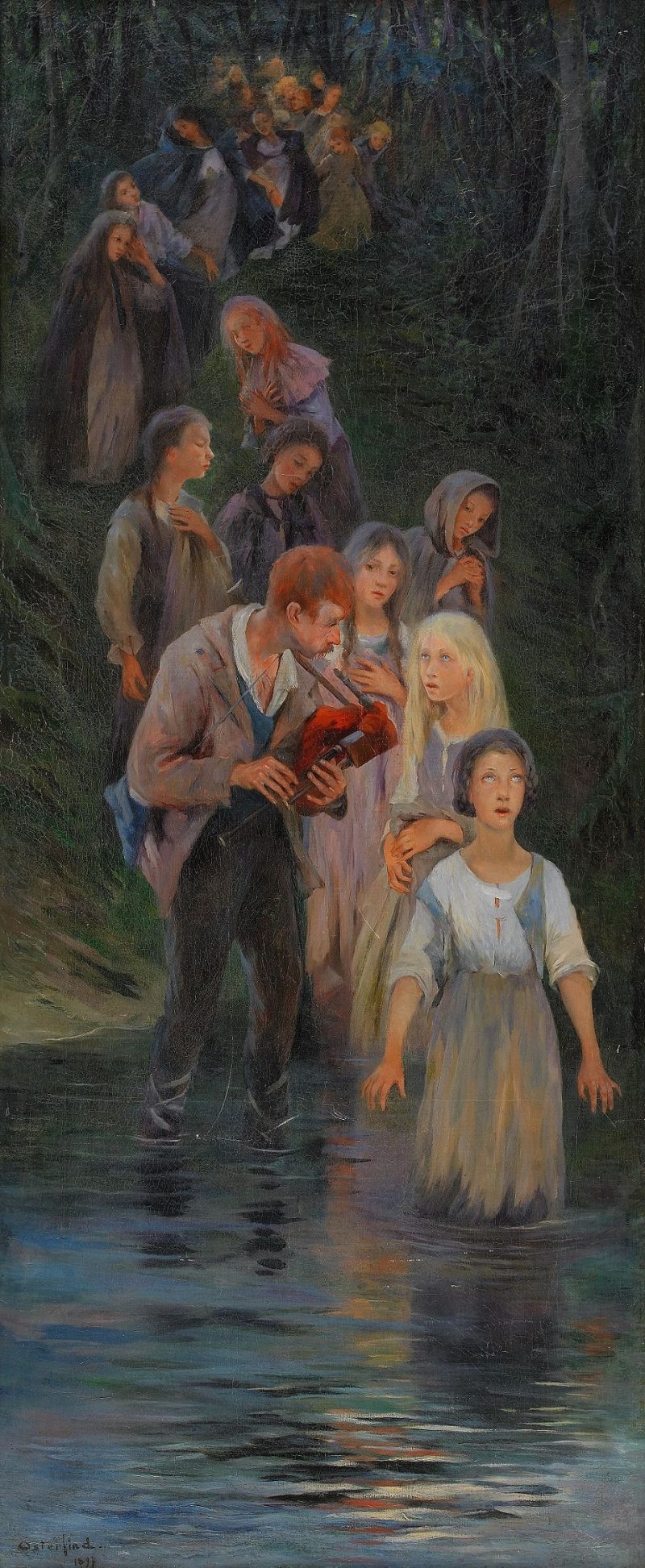800x1945 The Pied Piper Painting Allan Osterlind Oil Paintings - Pied Piper Painting