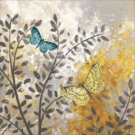 450x450 Botanical Butterfly Texture Painting Grey Amp Yellow Canvas Art By - Pied Piper Painting