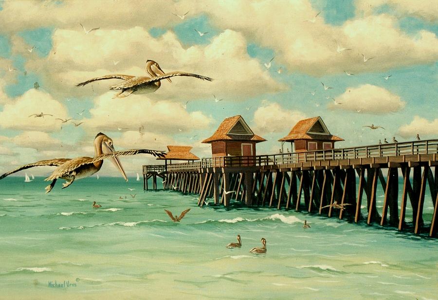 900x617 Naples Pier Painting By Michael Vires - Pier Painting
