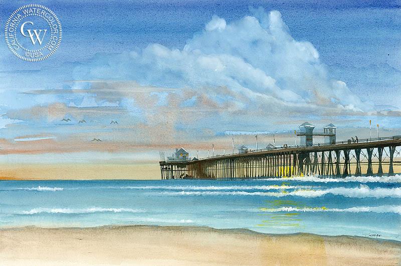 800x531 Oceanside Pier, Art By Steve Santmyer California Watercolor - Pier Painting