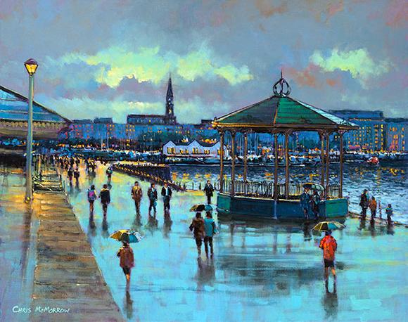 580x458 Painting Print Of Dun Laoghaire Pier, Co Dublin On A Rainy Evening - Pier Painting