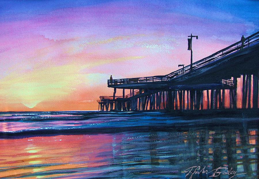 900x623 Pismo Pier Sunset Painting By Therese Fowler Bailey - Pier Painting