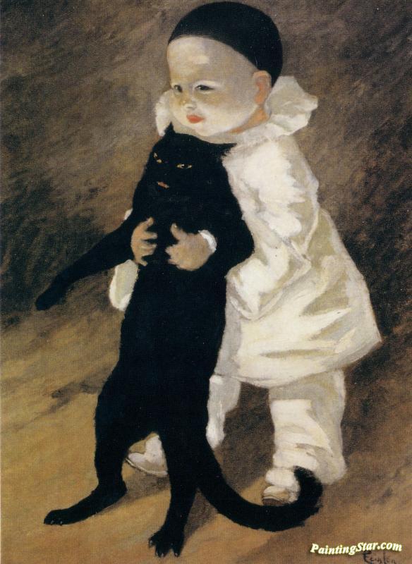 584x800 Pierrot Et Le Chat Artwork By Theophile Alexandre Steinlen Oil - Pierrot Painting