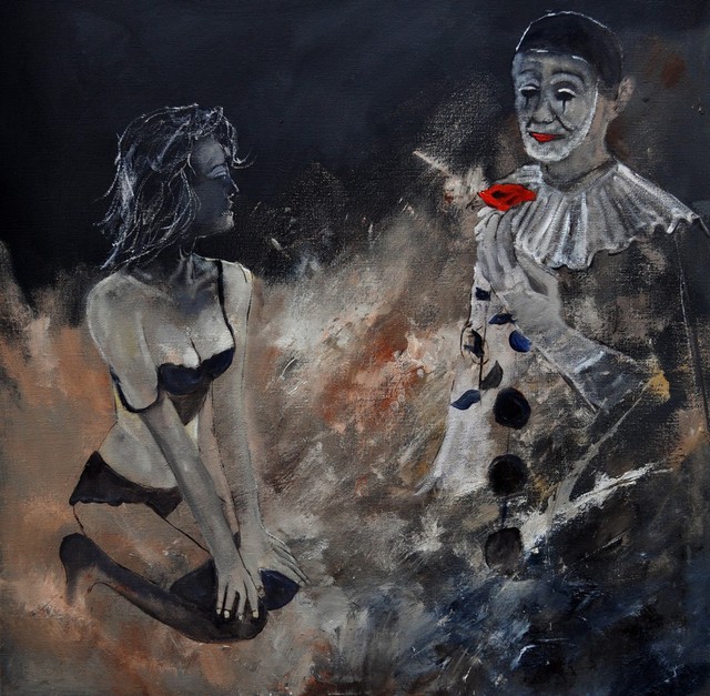 640x627 Pol Ledent Artwork Pierrot Lunaire Original Painting Oil Love Art - Pierrot Painting