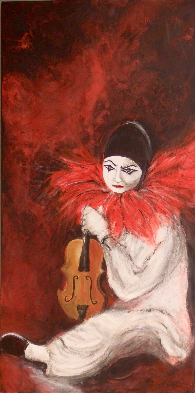 770x1554 Saatchi Art Pierrot With Violin Painting By Myra Evans - Pierrot Painting