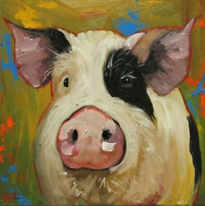 299x300 Hand Painted Cute Pig Modern Abstract Oil Painting Wall Art Home - Pig Oil Painting