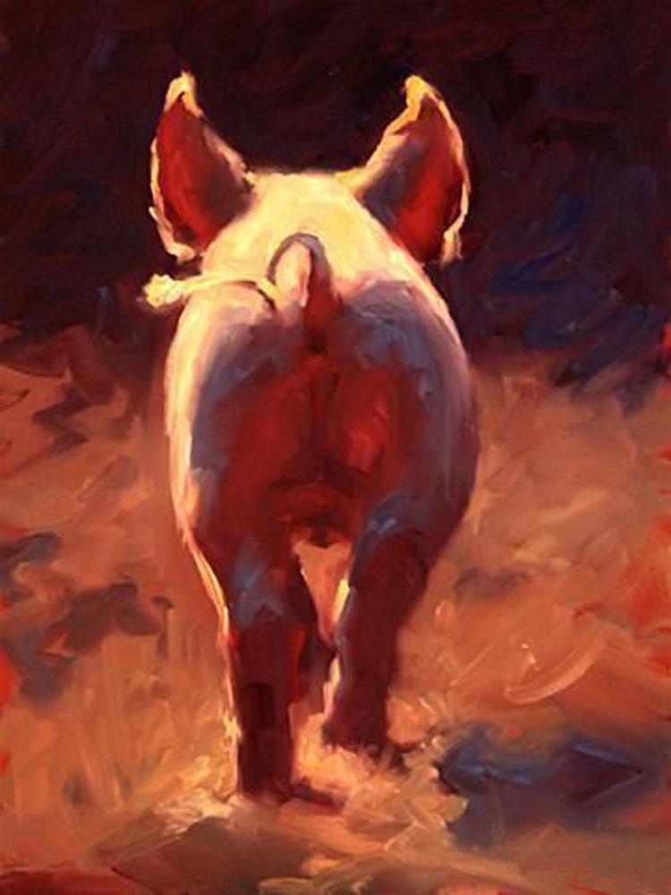 750x1000 Handmade High Quality Pig Tail Oil Painting On Canvas Barnsmile - Pig Oil Painting