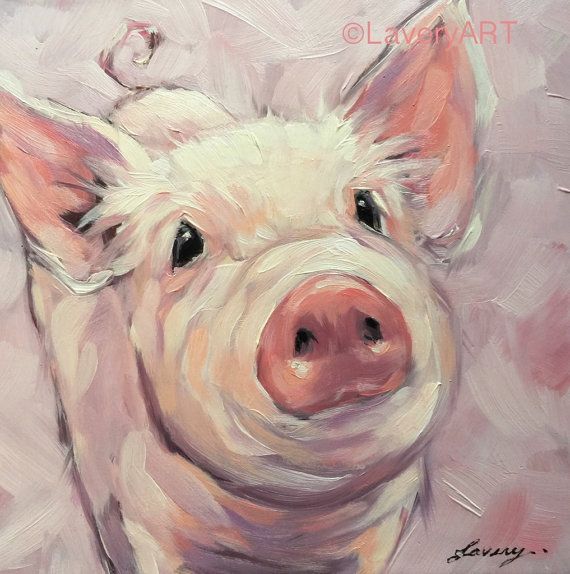570x574 Pig Painting, 5x5 Original Impressionistic Oil Painting - Pig Oil Painting