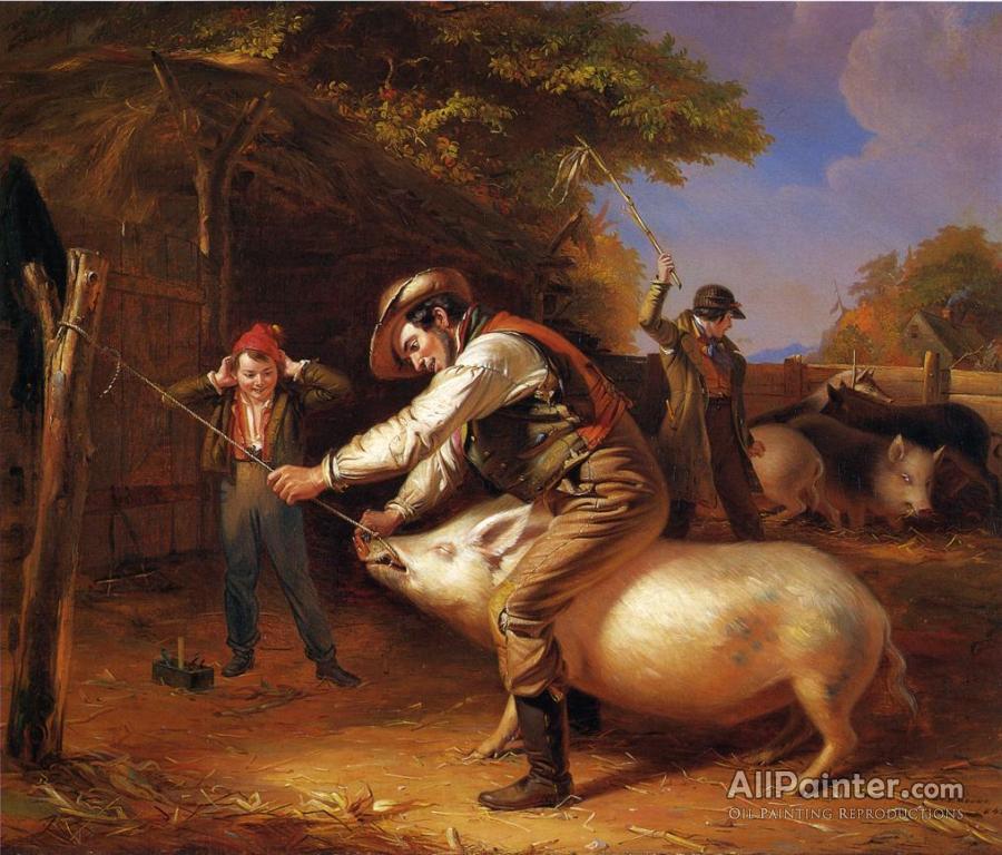 900x768 William Sidney Mount Ringing The Pig Oil Painting Reproductions - Pig Oil Painting