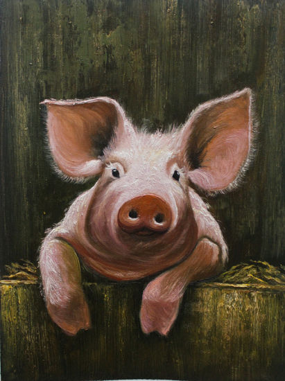 411x550 China Handmade Pig Canvas Oil Paintings For Wall Decor - Pig Oil Painting