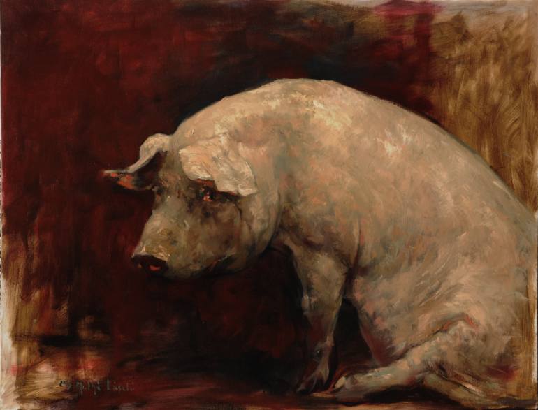 770x587 Saatchi Art Pig Painting By Laszlo Mathe - Pig Painting A Picture