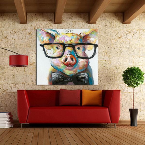 600x600 Pig Wearing Glasses Painting On Canvas - Pig Painting On Canvas