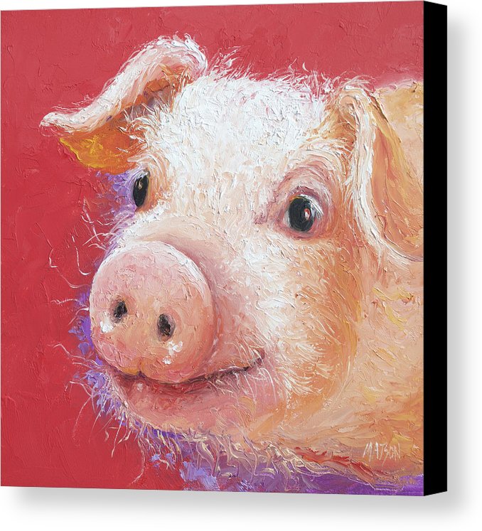 678x747 Pink Pig Painting Canvas Print Canvas Art By Jan Matson - Pig Painting On Canvas