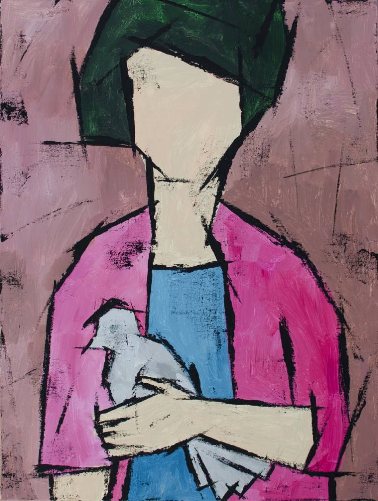 770x1020 Saatchi Art Girl With A Pigeon Painting By Tanya Grabkova - Pigeon Painting