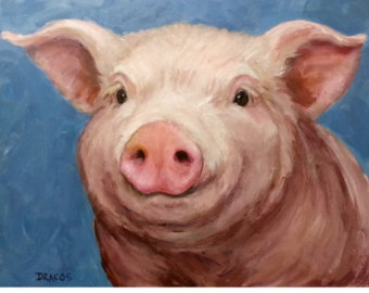 340x270 Pig Painting Small Acrylic Painting Animal Painting Farm - Piggy Painting