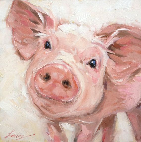 570x573 6x6 Inch Impressionistic Pig Painting, Original Oil Painting - Piggy Painting