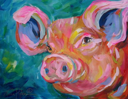 412x320 Coolest Piggy Ever! (Paint With Or Without Glasses) My Paint Party - Piggy Painting